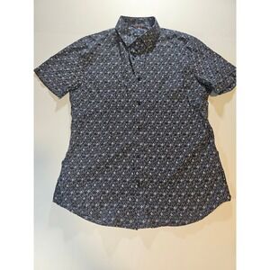 Ben Sherman Button Down Shirt Mens M Navy Geometric Print Stretch